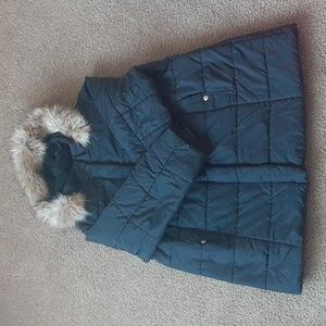 Winter coat with faux fur hood